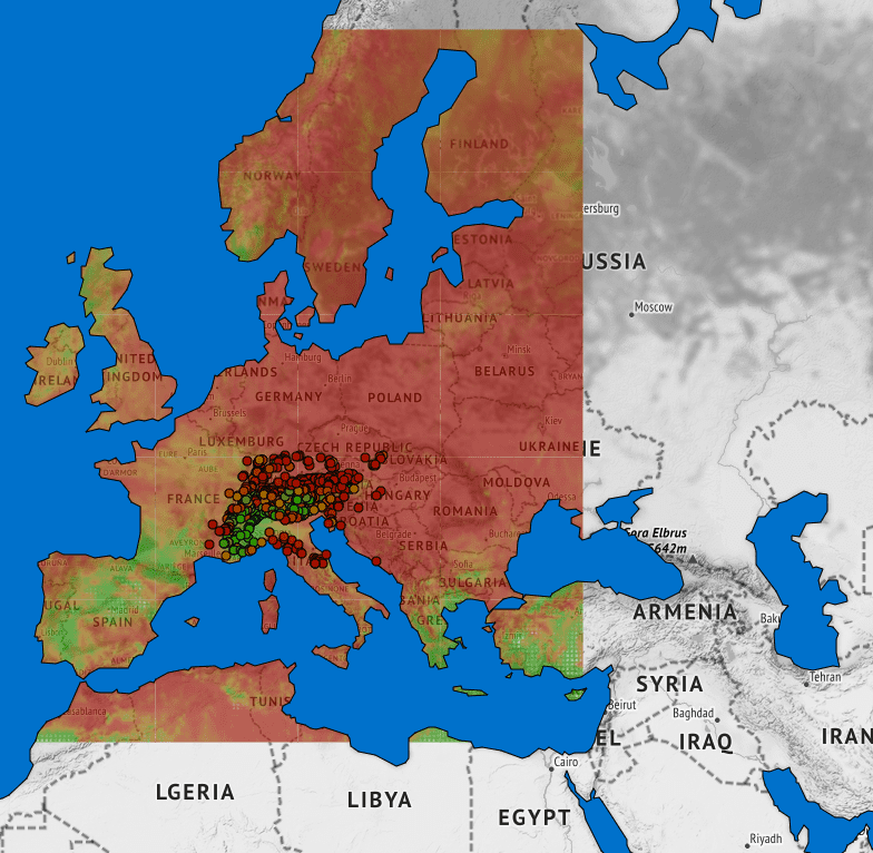 Paraglidable forecast coverage area