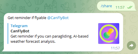 CanFlyBot — share-spots link generation (Russian UI)