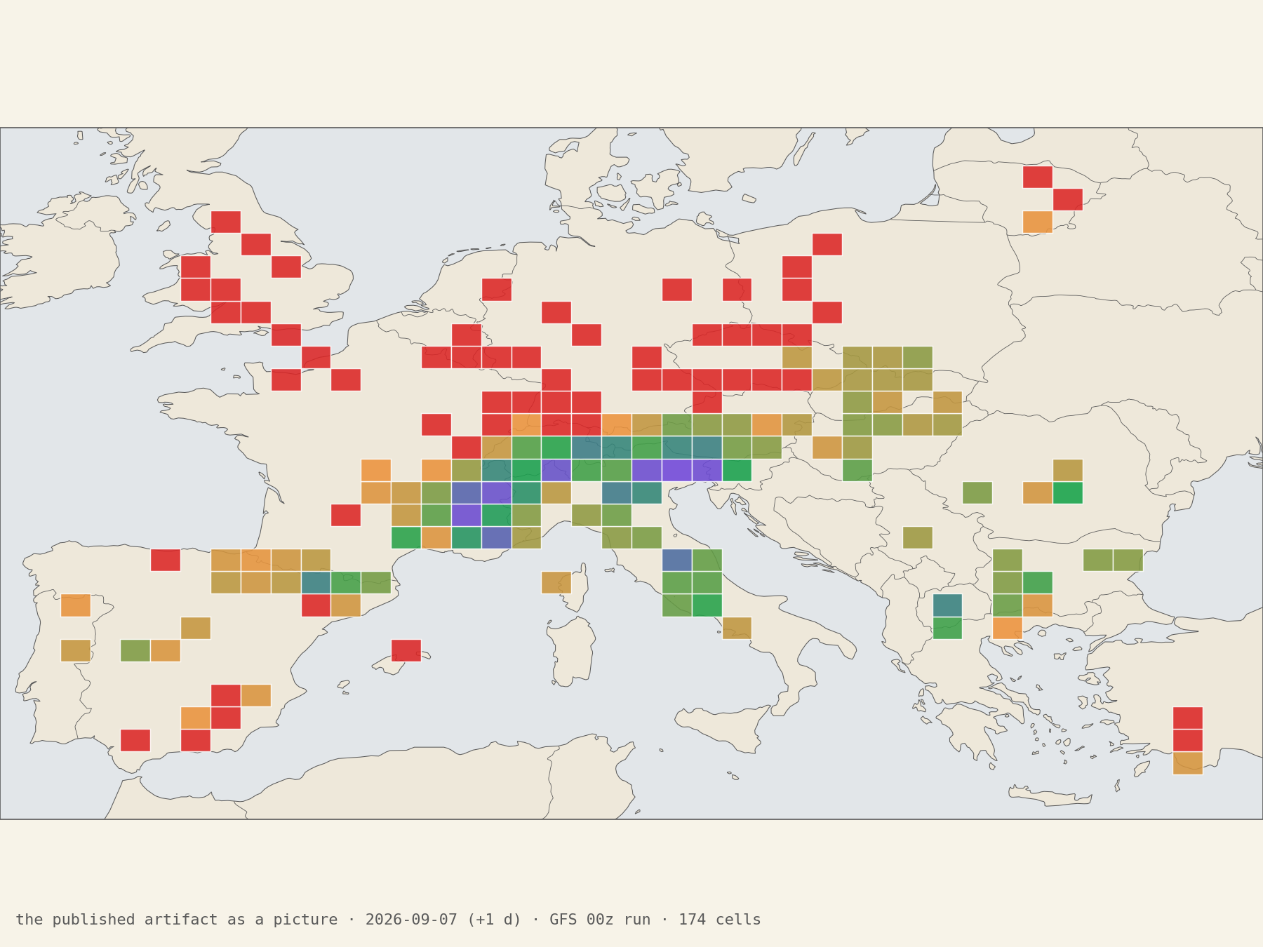 The published flyability artifact rendered as a picture: colored cell rectangles over Europe