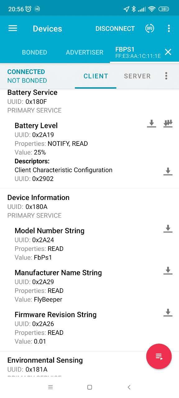 FbPs1 advertising in the Web Bluetooth chooser